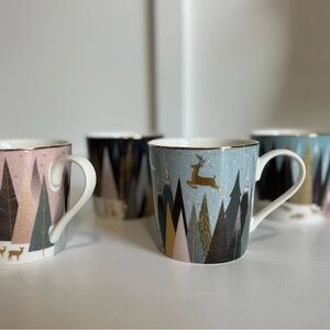 Portmeirion Sara Miller Frosted Pines collection mugs - fine China